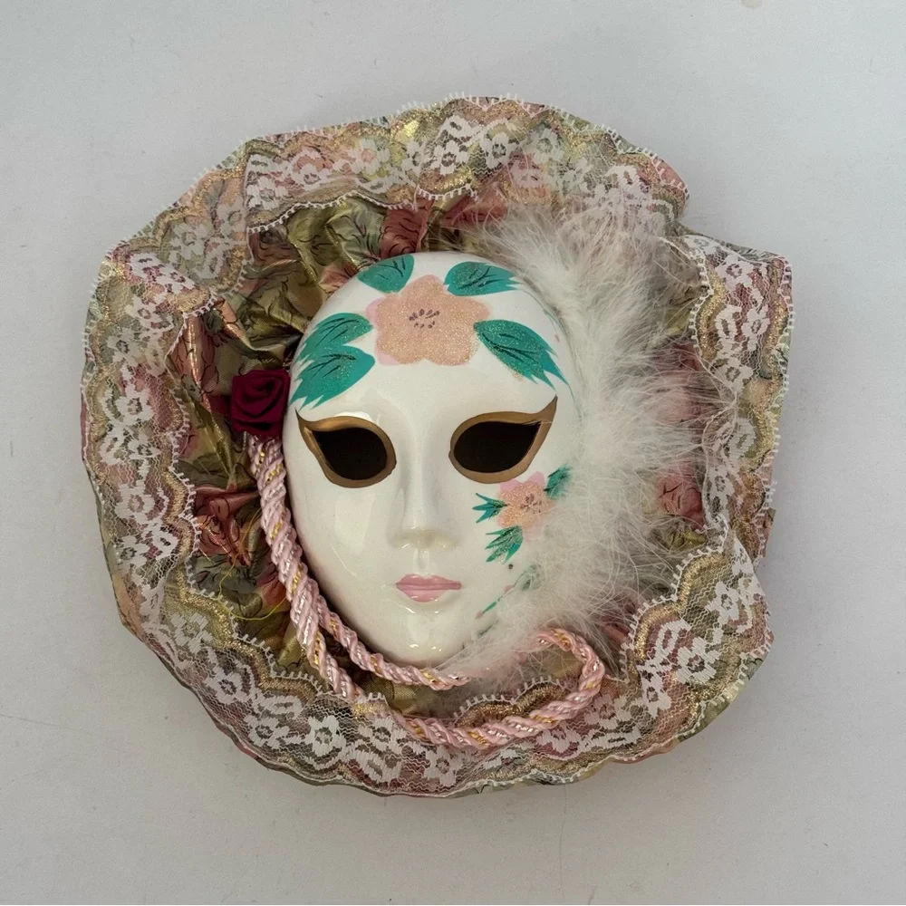 Floral porcelain mardi gra Lace Feather mask
